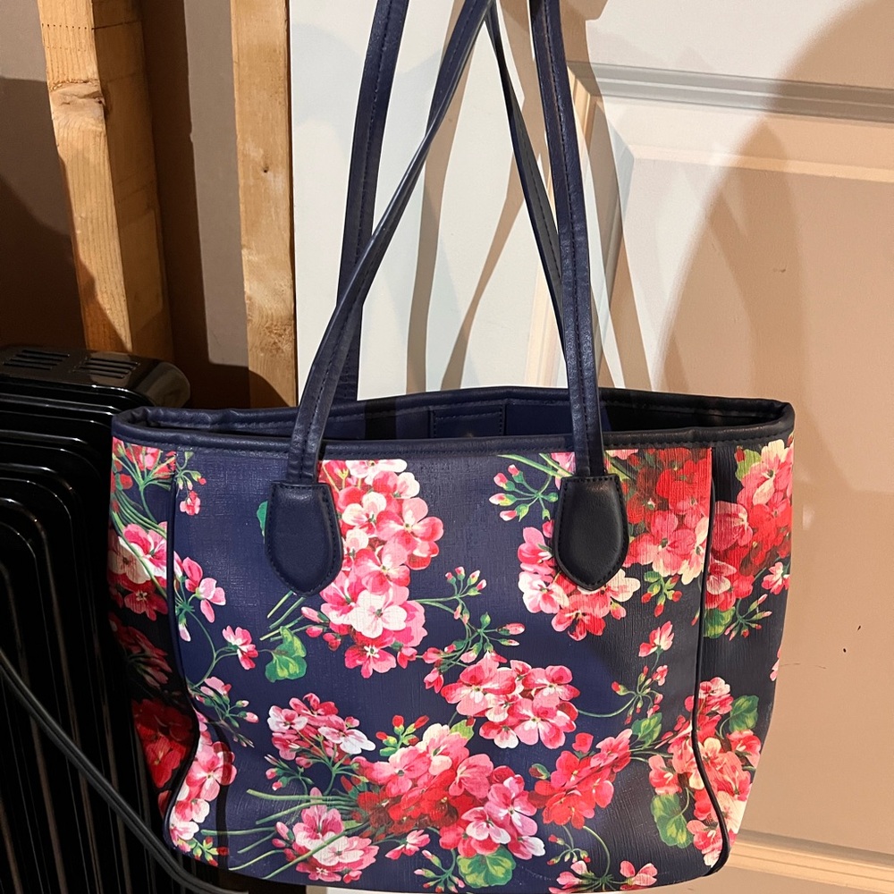 Charming Charlie Blue and Pink Floral Tote Bag